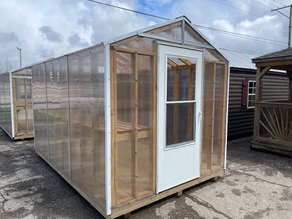 white door front greenhouse